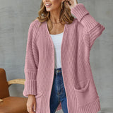 Cardigan Knit Sweater Women Spring Autumn Winter Sweater Heart Pocket Loose Maxi Coat