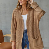 Cardigan Knit Sweater Women Spring Autumn Winter Sweater Heart Pocket Loose Maxi Coat