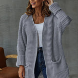 Cardigan Knit Sweater Women Spring Autumn Winter Sweater Heart Pocket Loose Maxi Coat