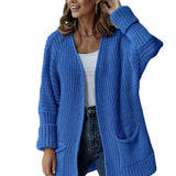 Cardigan Knit Sweater Women Spring Autumn Winter Sweater Heart Pocket Loose Maxi Coat