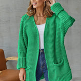 Cardigan Knit Sweater Women Spring Autumn Winter Sweater Heart Pocket Loose Maxi Coat