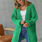 Cardigan Knit Sweater Women Spring Autumn Winter Sweater Heart Pocket Loose Maxi Coat