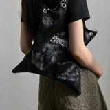 Grunge Black Gothic Dark PU Leather Large Capacity Vintage Rivet Messenger Bag