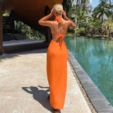 Solid Sexy Open Back Halter Split Maxi Dress