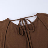 Solid knitted open back flared long sleeve maxi dress