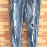 Women's Jeans European and American Stretch Cotton Holes Pencil Feet Pants High Waisted Jeans
