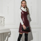 Pu Leather Spaghetti Strap Sleeveless Mini Dress