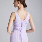 Sexy Split Ruched Lace Up Back Fashion Casual Long Prom Dresses