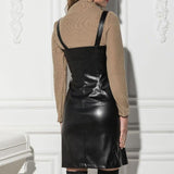 Pu Leather Spaghetti Strap Sleeveless Mini Dress
