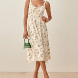 Sleeveless Tank Print Chiffon Summer Dress Waist Casual Midi Dress