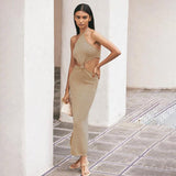 Sexy Vacation Outfits Knitted Halter Maxi Dresses
