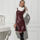 Pu Leather Spaghetti Strap Sleeveless Mini Dress