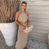 Sexy Vacation Outfits Knitted Halter Maxi Dresses