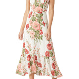 Print Beach Dress Sweetheart Neck Strap Elegant Vintage Chiffon Midi Dress