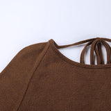 Solid knitted open back flared long sleeve maxi dress