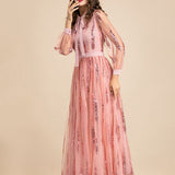 Long Sleeves Sequined Patchwork Elegant Maxi Party Dresses