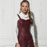 Pu Leather Spaghetti Strap Sleeveless Mini Dress