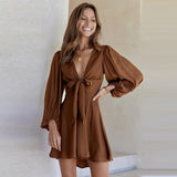 Sexy V-Neck Lantern Sleeve Summer Women Mini Dress