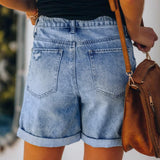 Women Casual Loose Elastic High Waist Wide Leg Straight Short Jeans Streetwear