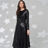 Fit And Flare Winter Dress a Line Pockets Pu Leather Midi Dress