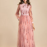 Long Sleeves Sequined Patchwork Elegant Maxi Party Dresses