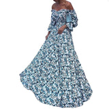 Summer Floral Print Sexy Boat Neck Prom Dresses