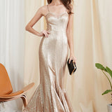 Women's Party Dresses Spaghetti Straps Heavy Sequined Ruffles Sexy Split Fashion Prom Long Designer Dresses