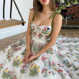 Floral Lace A Line Prom Dresses