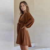 Sexy V-Neck Lantern Sleeve Summer Women Mini Dress