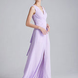Sexy Split Ruched Lace Up Back Fashion Casual Long Prom Dresses