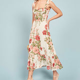 Print Beach Dress Sweetheart Neck Strap Elegant Vintage Chiffon Midi Dress