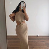 Sexy Vacation Outfits Knitted Halter Maxi Dresses