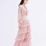 Long Sleeves Floral Printed Ruffles Elegant Casual Maxi Dress
