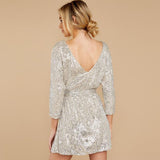 Sexy Deep V-neck Batwing Sleeve Sequin Mini Dress