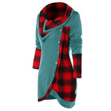 Plaid Colorblock Button Asymmetric Layered Dress