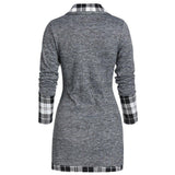 Plaid Colorblock Button Asymmetric Layered Dress