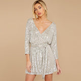 Sexy Deep V-neck Batwing Sleeve Sequin Mini Dress