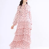 Long Sleeves Floral Printed Ruffles Elegant Casual Maxi Dress