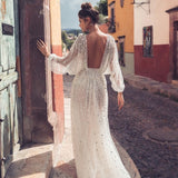 Sexy V-Neck Mesh Backless Elegant Prom Party Dress