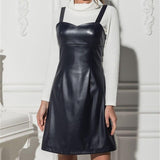 Pu Leather Spaghetti Strap Sleeveless Mini Dress