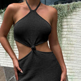 Sexy Vacation Outfits Knitted Halter Maxi Dresses