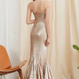 Women's Party Dresses Spaghetti Straps Heavy Sequined Ruffles Sexy Split Fashion Prom Long Designer Dresses