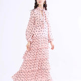 Long Sleeves Floral Printed Ruffles Elegant Casual Maxi Dress