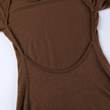 Solid knitted open back flared long sleeve maxi dress