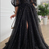 Black Mesh Starry Tulle Elegant Dresses