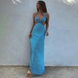 Solid Sexy Open Back Halter Split Maxi Dress