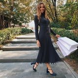 Women Knitted Long Dress Autumn Winter Slim Sleeve Ladies Dresses