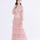 Long Sleeves Floral Printed Ruffles Elegant Casual Maxi Dress