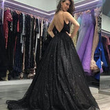 Black V-neck Prom party evening dresses