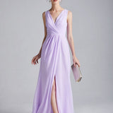Sexy Split Ruched Lace Up Back Fashion Casual Long Prom Dresses